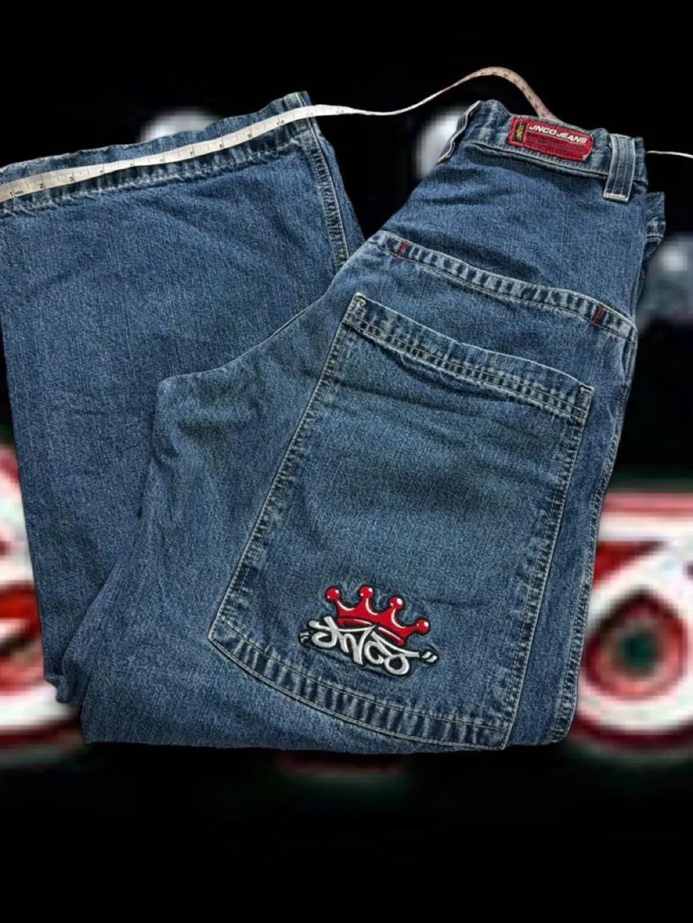 Y2k JNCO Jeans Blue Denim Waistband with Crown Logo 30/30